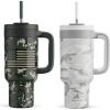 image40 oz Camo Tumbler with Handle 2in1 Straw and Sip Lid Leakproof Dishwasher Safe Insulated Travel Coffee Mug Keeps Cold for 34 Hours Fits in Car Cupholder Woodland Flag ampamp Clouded Aspen