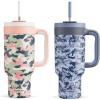 imagePOWCAN 40 oz Camo Tumbler with Handle 2in1 Straw and Sip Lid Leakproof Dishwasher Safe Insulated Travel Coffee Mug Keeps Cold for 34 Hours Fits in Car Cupholder Rose Dappled ampamp Navy Digital