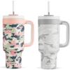 imagePOWCAN 40 oz Camo Tumbler with Handle 2in1 Straw and Sip Lid Leakproof Dishwasher Safe Insulated Travel Coffee Mug Keeps Cold for 34 Hours Fits in Car Cupholder Clouded Aspen ampamp Rose Dappled