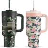 imagePOWCAN 40 oz Camo Tumbler with Handle 2in1 Straw and Sip Lid Leakproof Dishwasher Safe Insulated Travel Coffee Mug Keeps Cold for 34 Hours Fits in Car Cupholder Woodland Flag ampamp Rose Dappled