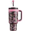 imagePOWCAN 40 oz Halloween Tumbler with Handle 2in1 Straw Lid Leakproof Dishwasher Safe Insulated Stainless Steel Travel Coffee Mug Keeps Cold for 34 Hours Fits in Car Cup Holder Floral Skull