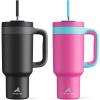 imagePOWCAN 40 oz Tumbler with Handle 2 Pack 2in1 Straw ampamp Sip Lid Leakproof Dishwasher Safe Insulated Stainless Steel Coffee Mug Keeps Cold for 34 Hours Fits in Car Cup HolderMight ampamp Barbie