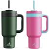 imagePOWCAN 40 oz Tumbler with Handle 2 Pack 2in1 Straw ampamp Sip Lid Leakproof Dishwasher Safe Insulated Stainless Steel Coffee Mug Keeps Cold for 34 Hours Fits in Car Cup HolderForest ampamp Barbie