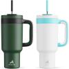 imagePOWCAN 40 oz Tumbler with Handle 2 Pack 2in1 Straw ampamp Sip Lid Leakproof Dishwasher Safe Insulated Stainless Steel Coffee Mug Keeps Cold for 34 Hours Fits in Car Cup HolderForest ampamp Glacier