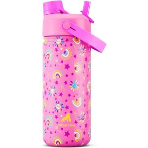 image12 oz Halloween Kids Insulated Water Bottle 2in1 Straw Spout Lid Leakproof BPAFree Keep Cold 24H Stainless Steel Cup for Party School Travel Holiday Gift for Girls Daughters Cotton BooSunny Rainbow