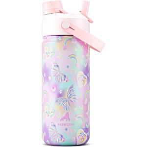 image12 oz Halloween Kids Insulated Water Bottle 2in1 Straw Spout Lid Leakproof BPAFree Keep Cold 24H Stainless Steel Cup for Party School Travel Holiday Gift for Girls Daughters Cotton BooSparkle Butterfly