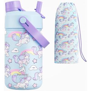 image12 oz Halloween Kids Insulated Water Bottle 2in1 Straw Spout Lid Leakproof BPAFree Keep Cold 24H Stainless Steel Cup for Party School Travel Holiday Gift for Girls Daughters Cotton BooDreamy Unicornwith Carrier Bag