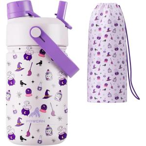 image12 oz Halloween Kids Insulated Water Bottle 2in1 Straw Spout Lid Leakproof BPAFree Keep Cold 24H Stainless Steel Cup for Party School Travel Holiday Gift for Girls Daughters Cotton BooWitching Hour with Carrier Bag