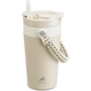 image16 oz Insulated Coffee Mug for Work 2in1 Straw Flip Lid Keep Cold 24H Fit in Car Cupholder Leakproof Stainless Steel Coffee Tumbler with Handle for Travel Outdoor Camping and Gifts DeepseaOat