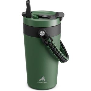 image16 oz Insulated Coffee Mug for Work 2in1 Straw Flip Lid Keep Cold 24H Fit in Car Cupholder Leakproof Stainless Steel Coffee Tumbler with Handle for Travel Outdoor Camping and Gifts DeepseaForest