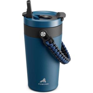 image16 oz Insulated Coffee Mug for Work 2in1 Straw Flip Lid Keep Cold 24H Fit in Car Cupholder Leakproof Stainless Steel Coffee Tumbler with Handle for Travel Outdoor Camping and Gifts DeepseaDeepsea