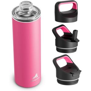 image24 oz Insulated Water Bottle for Sports 3 Lids Leakproof Keep Cold 24H Car Cupholder Friendly Stainless Steel Water Flask with Straw and Spout Caps for Gym School Work Cycling Midnight BlackTropical Pink