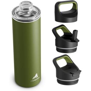 image24 oz Insulated Water Bottle for Sports 3 Lids Leakproof Keep Cold 24H Car Cupholder Friendly Stainless Steel Water Flask with Straw and Spout Caps for Gym School Work Cycling Midnight BlackForest Green