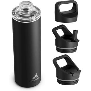 image24 oz Insulated Water Bottle for Sports 3 Lids Leakproof Keep Cold 24H Car Cupholder Friendly Stainless Steel Water Flask with Straw and Spout Caps for Gym School Work Cycling Midnight BlackMidnight Black