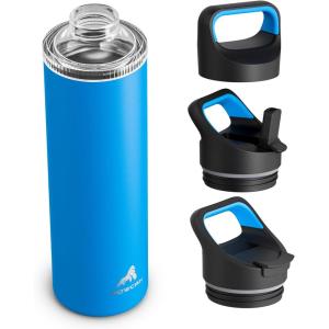 image24 oz Insulated Water Bottle for Sports 3 Lids Leakproof Keep Cold 24H Car Cupholder Friendly Stainless Steel Water Flask with Straw and Spout Caps for Gym School Work Cycling Midnight BlackLake Blue