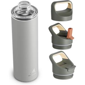 image24 oz Insulated Water Bottle for Sports 3 Lids Leakproof Keep Cold 24H Car Cupholder Friendly Stainless Steel Water Flask with Straw and Spout Caps for Gym School Work Cycling Midnight BlackSage Gray