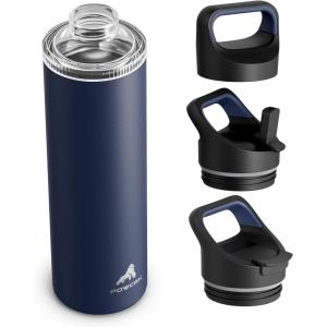 image24 oz Insulated Water Bottle for Sports 3 Lids Leakproof Keep Cold 24H Car Cupholder Friendly Stainless Steel Water Flask with Straw and Spout Caps for Gym School Work Cycling Midnight BlackNavy Blue
