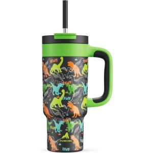 image40 oz Camo Tumbler with Handle 2in1 Straw and Sip Lid Leakproof Dishwasher Safe Insulated Stainless Steel Travel Coffee Mug Keeps Cold for 34 Hours Fits in Car Cup Holder Navy DigitalDino Rawr