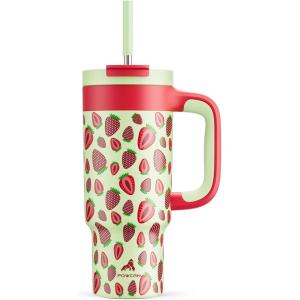 image40 oz Camo Tumbler with Handle 2in1 Straw and Sip Lid Leakproof Dishwasher Safe Insulated Stainless Steel Travel Coffee Mug Keeps Cold for 34 Hours Fits in Car Cup Holder Navy DigitalStrawberry Pop