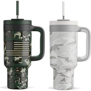 image40 oz Camo Tumbler with Handle 2in1 Straw and Sip Lid Leakproof Dishwasher Safe Insulated Travel Coffee Mug Keeps Cold for 34 Hours Fits in Car Cupholder Woodland Flag ampamp Clouded Aspen