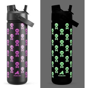 imagePOWCAN 26 oz Insulated Water Bottle with 2in1 Straw and Spout Lid Keep Cold 24H LeakProof Fits in Car Cup Holder Stainless Steel Water Bottle for Sports Travel and School Cotton CandyDeadly Cute Luminous