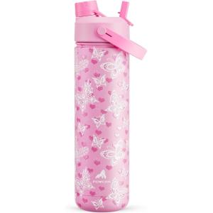 imagePOWCAN 26 oz Insulated Water Bottle with 2in1 Straw and Spout Lid Keep Cold 24H LeakProof Fits in Car Cup Holder Stainless Steel Water Bottle for Sports Travel and School Cotton CandyFluttering Amour