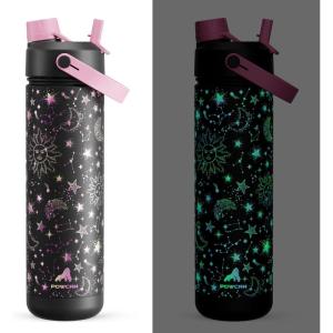 imagePOWCAN 26 oz Insulated Water Bottle with 2in1 Straw and Spout Lid Keep Cold 24H LeakProof Fits in Car Cup Holder Stainless Steel Water Bottle for Sports Travel and School Cotton CandyTwinkling Galaxy Luminous