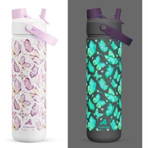 imagePOWCAN 26 oz Insulated Water Bottle with 2in1 Straw and Spout Lid Keep Cold 24H LeakProof Fits in Car Cup Holder Stainless Steel Water Bottle for Sports Travel and School Cotton CandyLuminous Flutter Luminous