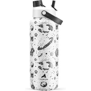 imagePOWCAN 40 oz Insulated Water Bottle with 2in1 Straw and Spout Lid Keep Cold 24H LeakProof BPAFree Double Wall Stainless Steel Water Bottle for Sports Gym Travel and School Be FreeOracle Kittens