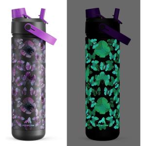 imagePOWCAN 40 oz Insulated Water Bottle with 2in1 Straw and Spout Lid Keep Cold 24H LeakProof BPAFree Double Wall Stainless Steel Water Bottle for Sports Gym Travel and School Be FreeMidnight Mirage Luminous
