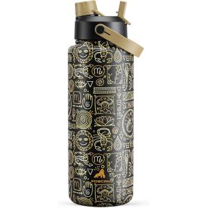 imagePOWCAN 40 oz Insulated Water Bottle with 2in1 Straw and Spout Lid Keep Cold 24H LeakProof BPAFree Double Wall Stainless Steel Water Bottle for Sports Gym Travel and School Be FreeMystic Glyph