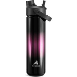 imagePOWCAN 40 oz Insulated Water Bottle with 2in1 Straw and Spout Lid Keep Cold 24H LeakProof BPAFree Double Wall Stainless Steel Water Bottle for Sports Gym Travel and School Be FreeNeon Night