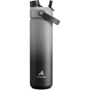 imagePOWCAN 40 oz Insulated Water Bottle with 2in1 Straw and Spout Lid Keep Cold 24H LeakProof BPAFree Double Wall Stainless Steel Water Bottle for Sports Gym Travel and School Be FreeObsidian