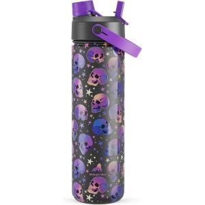 imagePOWCAN 40 oz Insulated Water Bottle with 2in1 Straw and Spout Lid Keep Cold 24H LeakProof BPAFree Double Wall Stainless Steel Water Bottle for Sports Gym Travel and School Be FreeSkull Realm