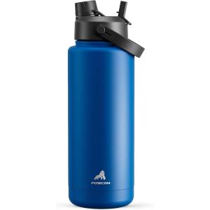 imagePOWCAN 40 oz Insulated Water Bottle with 2in1 Straw and Spout Lid Keep Cold 24H LeakProof BPAFree Double Wall Stainless Steel Water Bottle for Sports Gym Travel and School Be FreePacific Ocean