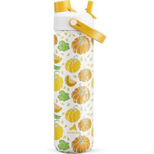 imagePOWCAN 40 oz Insulated Water Bottle with 2in1 Straw and Spout Lid Keep Cold 24H LeakProof BPAFree Double Wall Stainless Steel Water Bottle for Sports Gym Travel and School Be FreePumpkin Patch