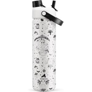 imagePOWCAN 40 oz Insulated Water Bottle with 2in1 Straw and Spout Lid Keep Cold 24H LeakProof BPAFree Double Wall Stainless Steel Water Bottle for Sports Gym Travel and School Be FreeSwamp Doodle