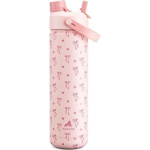 imagePOWCAN 40 oz Insulated Water Bottle with 2in1 Straw and Spout Lid Keep Cold 24H LeakProof BPAFree Double Wall Stainless Steel Water Bottle for Sports Gym Travel and School Be FreeSweetheart Bow