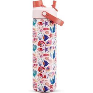imagePOWCAN 40 oz Insulated Water Bottle with 2in1 Straw and Spout Lid Keep Cold 24H LeakProof BPAFree Double Wall Stainless Steel Water Bottle for Sports Gym Travel and School Be FreeOcean Carnival