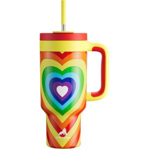 imagePOWCAN 40 oz Tumbler with Handle 2in1 Straw and Sip Lid Leakproof Dishwasher Safe Insulated Stainless Steel Travel Coffee Mug Keeps Cold for 34 Hours Fits in Car Cup Holder AgaveFiery Love