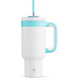 imagePOWCAN 40 oz Tumbler with Handle 2in1 Straw and Sip Lid Leakproof Dishwasher Safe Insulated Stainless Steel Travel Coffee Mug Keeps Cold for 34 Hours Fits in Car Cup Holder AgaveGlacier