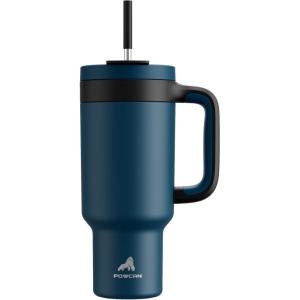 imagePOWCAN 40 oz Tumbler with Handle 2in1 Straw and Sip Lid Leakproof Dishwasher Safe Insulated Stainless Steel Travel Coffee Mug Keeps Cold for 34 Hours Fits in Car Cup Holder AgaveDeepsea