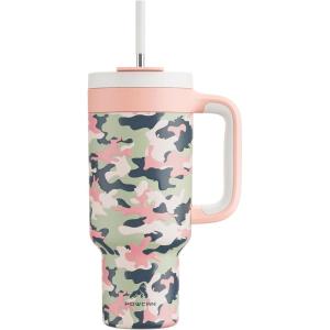 imagePOWCAN 40 oz Tumbler with Handle 2in1 Straw and Sip Lid Leakproof Dishwasher Safe Insulated Stainless Steel Travel Coffee Mug Keeps Cold for 34 Hours Fits in Car Cup Holder AgaveRose Dappled