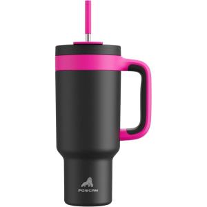 imagePOWCAN 40 oz Tumbler with Handle 2in1 Straw and Sip Lid Leakproof Dishwasher Safe Insulated Stainless Steel Travel Coffee Mug Keeps Cold for 34 Hours Fits in Car Cup Holder AgaveBerry