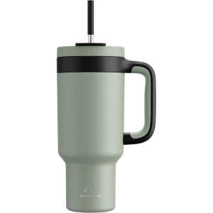 imagePOWCAN 40 oz Tumbler with Handle 2in1 Straw and Sip Lid Leakproof Dishwasher Safe Insulated Stainless Steel Travel Coffee Mug Keeps Cold for 34 Hours Fits in Car Cup Holder AgaveAgave