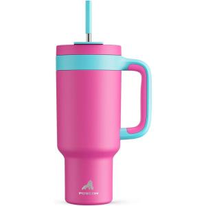 imagePOWCAN 40 oz Tumbler with Handle 2in1 Straw and Sip Lid Leakproof Dishwasher Safe Insulated Stainless Steel Travel Coffee Mug Keeps Cold for 34 Hours Fits in Car Cup Holder AgaveBarbie