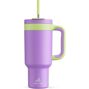 imagePOWCAN 40 oz Tumbler with Handle 2in1 Straw and Sip Lid Leakproof Dishwasher Safe Insulated Stainless Steel Travel Coffee Mug Keeps Cold for 34 Hours Fits in Car Cup Holder AgaveWisteria