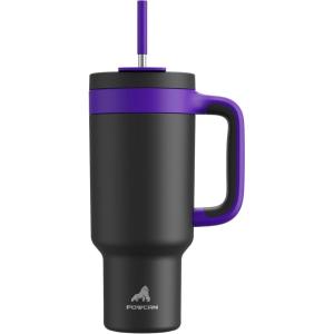 imagePOWCAN 40 oz Tumbler with Handle 2in1 Straw and Sip Lid Leakproof Dishwasher Safe Insulated Stainless Steel Travel Coffee Mug Keeps Cold for 34 Hours Fits in Car Cup Holder AgaveIris