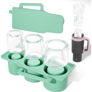 imagePOWCAN Ice Cube Tray Silicone Ice Cube Molds for Stanley 40oz Tumbler Cup 3 Pcs Ring Ice Cube Maker with Lid for Freezer Chilling Drinks Coffee Juice Cocktails Whiskey Dishwasher Safe Green
