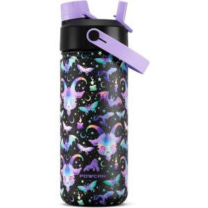 imagePOWCAN 18 oz Insulated Water Bottle with 2in1 Straw and Spout Lid Keep Cold 24H LeakProof Fits in Car Cup Holder Stainless Steel Water Bottle for Sports Travel and School Sea BreezeLambs Lullaby